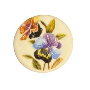 Antique Limoges France Mini Wall Tile Art Decor Colorful Flower Floral Round VTG